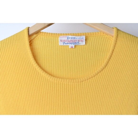 Vintage Deans Of Scotland Short Sleeve Sweater Women M Golden Yellow NEW 80's - Picture 2 of 10